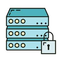 éloigné ordinateur serveur Les données échange nuage icône protéger base de données stockage, La technologie information contour plat vecteur illustration, isolé sur blanche.