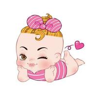 mignonne fille dessin animé dans rose maillot de bain un clin d'oeil yeux. vecteur illustration