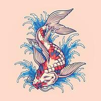 Japonais koi poisson logo illustration vecteur