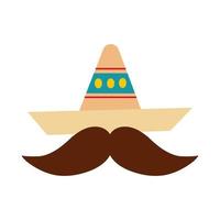 chapeau de culture mexicaine et icône de style de dessin à la main moustache vecteur