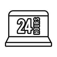 ordinateur portable avec icône de style de ligne 24 heures vecteur
