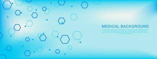abstrait médical science Contexte. hexagonal formes avec particule pour scientifique et médicament concept conception. vecteur illustration.