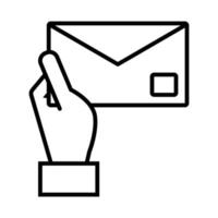 main avec l'icône de style de ligne de courrier enveloppe vecteur