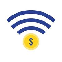 pièce de monnaie dollar avec icône de style plat wifi vecteur