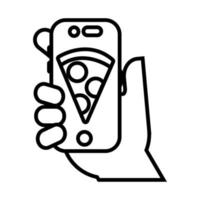 smartphone avec style de ligne d'application de livraison de pizza vecteur