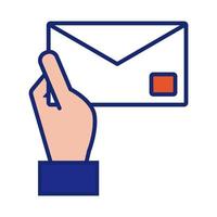 main avec ligne de courrier enveloppe et icône de style de remplissage vecteur