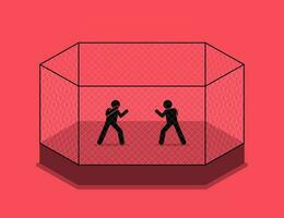 cage bats toi entre deux combattants. vecteur illustration dépeint concept de cage lutte, boxe correspondre, martial arts, défi, un sur un, rival, choc, et épreuve de force.