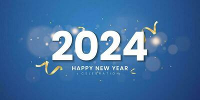 content Nouveau année 2024 conception. de fête réaliste décoration. célébrer fête 2024 sur bleu Contexte vecteur