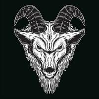 foncé art chèvre tête cornes mouton satanique noir blanc pour tatouage et Vêtements illustration vecteur