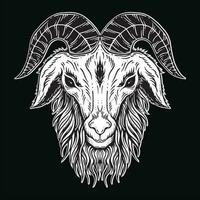 foncé art chèvre tête cornes mouton satanique noir blanc pour tatouage et Vêtements illustration vecteur