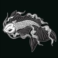 main tiré koi poisson aquatique noir blanc ancien foncé art pour tatouage et Vêtements illustration vecteur