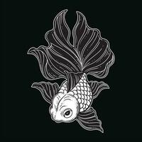 main tiré or poisson aquatique noir blanc ancien foncé art pour tatouage et Vêtements illustration vecteur