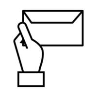 main avec l'icône de style de ligne de courrier enveloppe vecteur