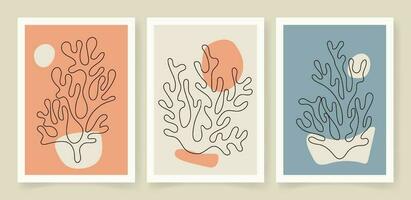 abstrait corail affiches. contemporain biologique formes minimaliste dans matisse style, graphique vecteur illustration