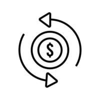 pièce de monnaie dollar avec icône de style de ligne flèches vecteur