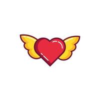 coeur joyeux saint valentin avec ligne d'ailes et style de remplissage vecteur