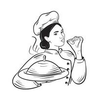fille cuisinier esquisser tiré dans griffonnage style vecteur illustration