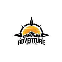 Montagne boussole aventure logo conception, marque identité logos dessins vecteur illustration modèle