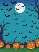 Halloween nuit Contexte avec des arbres, citrouille, vecteur illustration