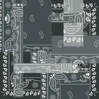 gris bandana foulard paisley en tissu patchwork abstrait vecteur sans couture modèle