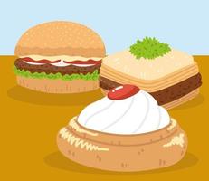 baklava, hamburger et dessert vecteur