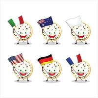 sucre biscuits dessin animé personnage apporter le drapeaux de divers des pays vecteur