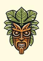 en bois tiki masque tribal logo, main tiré avec complexe détails. une captivant mélange de culture, art, et identité pour votre marque vecteur