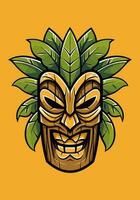 en bois tiki masque tribal main tiré logo conception illustration vecteur