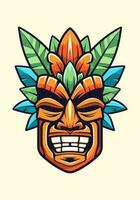 en bois tiki masque tribal logo, main tiré avec complexe détails. une captivant mélange de culture, art, et identité pour votre marque vecteur