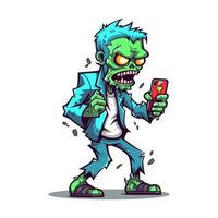 zombi en jouant une téléphone main tiré illustration vecteur