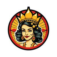 reine Princesse chicano fille main tiré logo conception illustration vecteur