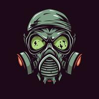 Danger biologique gaz masque main tiré logo conception illustration vecteur