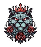 chat tête portant une couronne vecteur agrafe art illustration