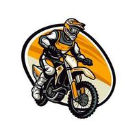 un exaltant motocross logo illustration avec cavaliers dans mouvement, capturer le frisson et excitation de sports mécaniques, parfait pour motocross équipes et courses passionnés vecteur