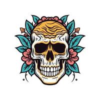 crâne tête avec fleur décoration vecteur agrafe art illustration