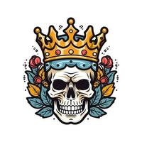 crâne portant une couronne avec fleur décoration vecteur agrafe art illustration