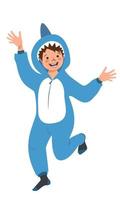garçon en costume de carnaval de requin. soirée pyjama pour enfants. enfant portant une combinaison ou un kigurumi vecteur