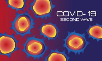 affiche de la deuxième vague du virus corona avec des particules orange sur fond violet vecteur