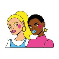 filles afro et blondes couple mode style pop art vecteur