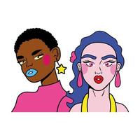 cheveux violets femme et afro fille couple mode style pop art vecteur