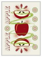 verticale a4 affiche avec rouge pomme, abstrait formes dans Facile géométrique bauhaus style. bien pour l'image de marque, décoration de nourriture emballer, couverture conception, décoratif imprimer, arrière-plan, mur décoration vecteur
