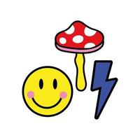 champignon avec emoji et icône de style pop art ray vecteur