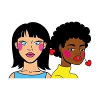 cheveux noirs femme et afro fille couple mode style pop art vecteur