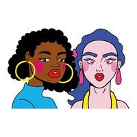 cheveux violets femme et afro fille couple mode style pop art vecteur