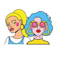 cheveux bleus femme et fille blonde couple fashion style pop art vecteur