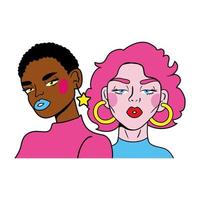 cheveux roses femme et afro fille couple mode style pop art vecteur