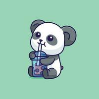 mignonne Panda boisson boba Lait thé Facile dessin animé vecteur icône illustration animal boisson