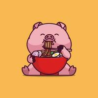 mignonne porc en mangeant ramen nouille Facile dessin animé vecteur illustration animal nourriture icône