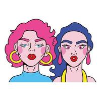 cheveux couleurs filles couple la mode pop art style vecteur