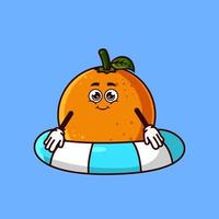 personnage de fruit orange mignon avec flotteur d'anneau de bain. concept d'icône d'été de fruits isolé. style cartoon plat vecteur